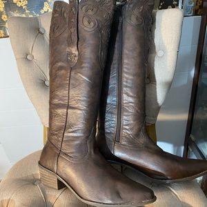 Brown Cowboy Boots w/ cut out design Synthetic Leather